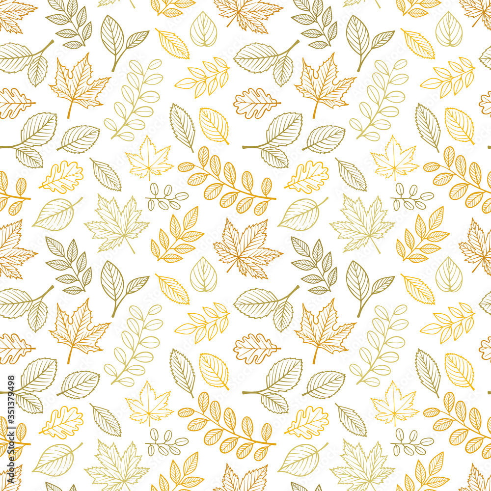 Autumn leafs seamless background. Hand drawn fall color different leafs. Sketch drawing floral texture. Floral endless pattern. Part of set. Autumn leafs seamless background. Hand drawn fall color different leafs. Sketch drawing floral texture. Floral endless pattern. Part of set.