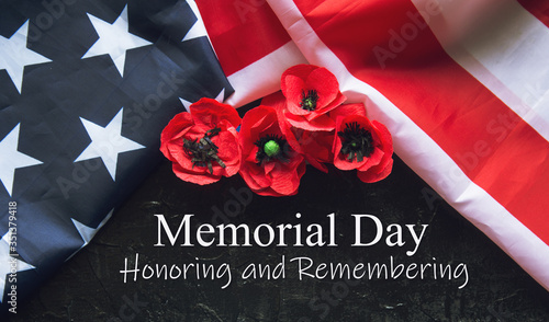 Fotografie Memorial Day Remember and Honor text background - National holiday, American fla