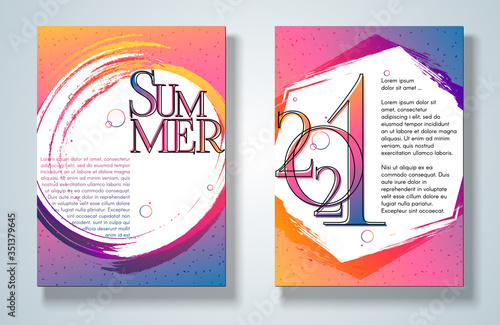 Banner poster Summer 2021 on a bright gradient background Set Modern youth concept ads 2021 New Year party sale Trendy colorful gradient background Poster flyer cover summer color youth theme Vector