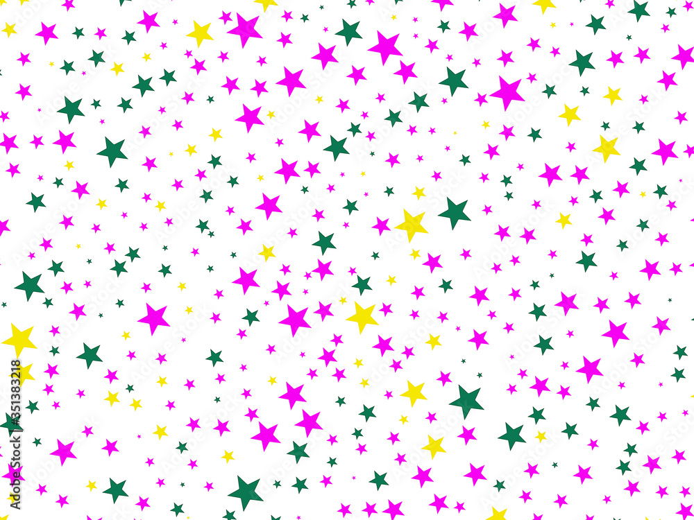 White background texture with multicolored large and small asterisks
