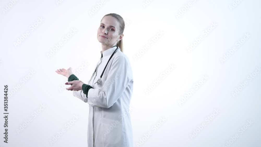 An invitation to come in from a young doctor. A medical worker. An invitation to come in from a young doctor. A medical worker.
