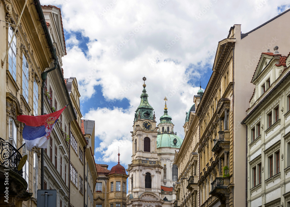 Architecture elements of the streets of the old town of Prague. View of Mala Strana. Czech Republic.