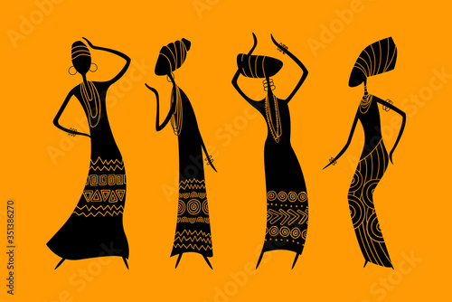 Dancing African women. Ritual dance of African women vector illustration.