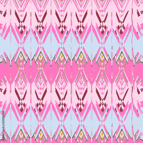 Abstract geometric print, grunge, a combination of rhombuses, zigzags and other curly lines. The effect of careless coloring, shades of pink, red-violet. Bright modern solution to your creative tasks.