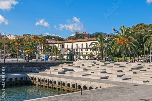 Avenida do Mar with the Sao Lourenco Palace and Pico Fort - Saint John the Baptist in Funchal, Madeira