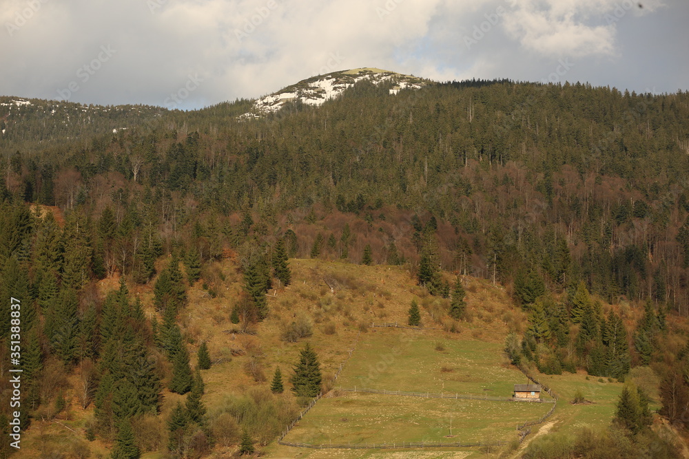 Fototapeta premium Snow whitens in the mountains.