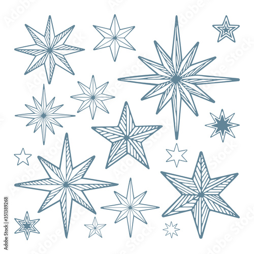 Stars. Hand drawn different stars vector illustrations. Stars sketch drawing collection. Part of set.