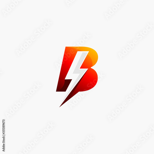 initial letter B, lightning bolt powerful energy gradient color. Vector illustration