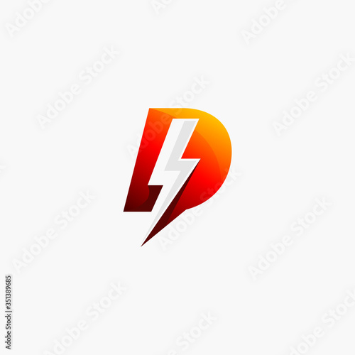 initial letter P, lightning bolt powerful energy gradient color. Vector illustration