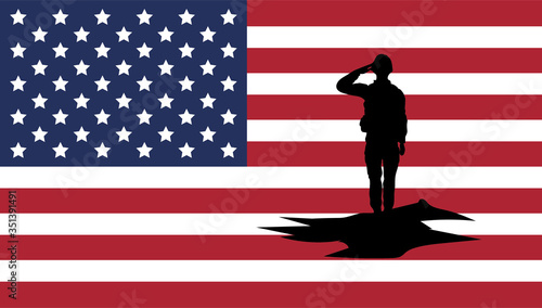 soldier saluting silhouette with usa flag background