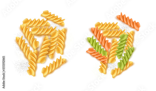 Vector realistic fusilli italian pasta colored set