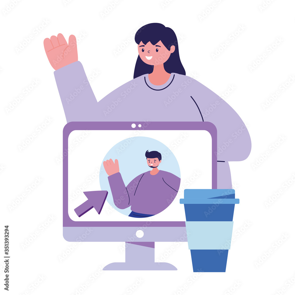 Woman with computer chatting vector design Woman with computer chatting vector design