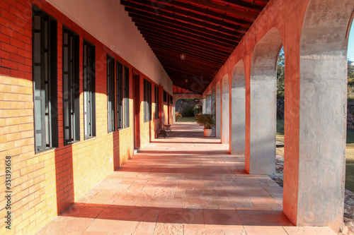 The huge balcony or terrace on the fa  ade of the S  o Bento Monastery  a public place in Brasilia  a Catholic temple and masses with Gregorian chant  a place for meditation and worship