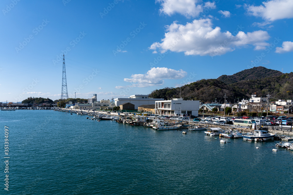 Tadanoumi Port in Takehara City, the gateway to the famous Okunoshima ( Rabbit Island ). Hiroshima Prefecture, Japan