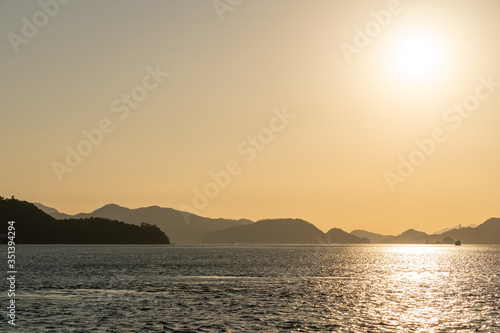 Islands of the Seto Inland Sea in sunset time. Hiroshima Prefecture  Japan