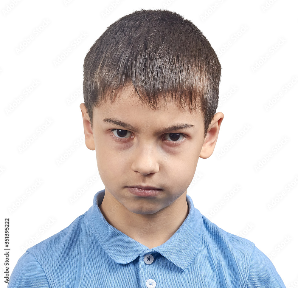 angry child boy in blue t shirt isolate angry child boy in blue t shirt isolate