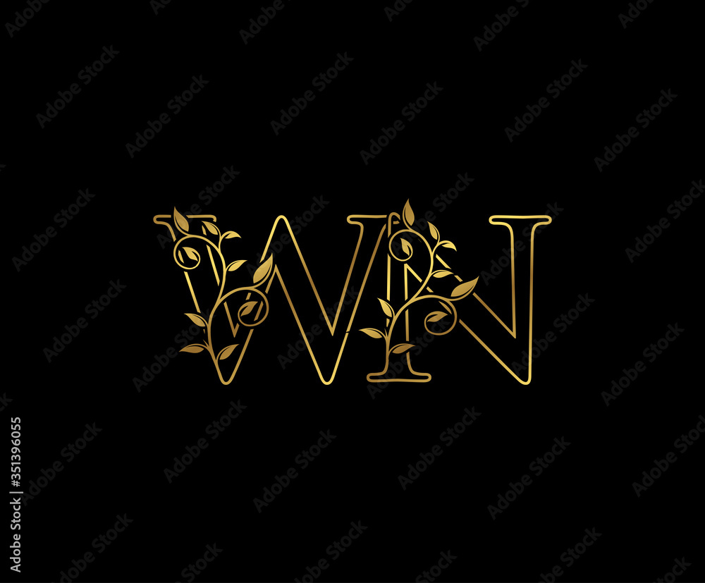 Classy Gold Line letter W, N and WN Vintage decorative ornament emblem badge, wedding logo, classy letter logo icon. Classy Gold Line letter W, N and WN Vintage decorative ornament emblem badge, wedding logo, classy letter logo icon.
