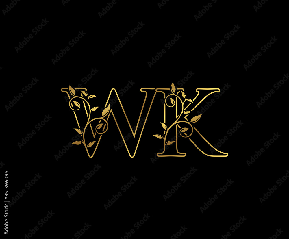 Classy Gold Line letter W, K and WK Vintage decorative ornament emblem badge, wedding logo, classy letter logo icon. Classy Gold Line letter W, K and WK Vintage decorative ornament emblem badge, wedding logo, classy letter logo icon.