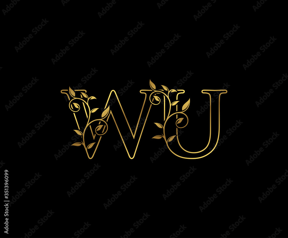 Classy Gold Line letter W, U and WU Vintage decorative ornament emblem badge, wedding logo, classy letter logo icon.