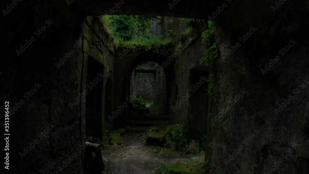 DOLLY SLOW MOTION SHOT - The ruins of Convent of São Francisco do Monte, located in the parish of Santa Maria Maior, municipality and district of Viana do Castelo, in Portugal. DOLLY SLOW MOTION SHOT - The ruins of Convent of São Francisco do Monte, located in the parish of Santa Maria Maior, municipality and district of Viana do Castelo, in Portugal.