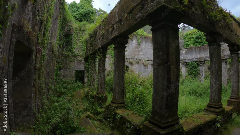 DOLLY SLOW MOTION SHOT - The ruins of Convent of São Francisco do Monte, located in the parish of Santa Maria Maior, municipality and district of Viana do Castelo, in Portugal. DOLLY SLOW MOTION SHOT - The ruins of Convent of São Francisco do Monte, located in the parish of Santa Maria Maior, municipality and district of Viana do Castelo, in Portugal.