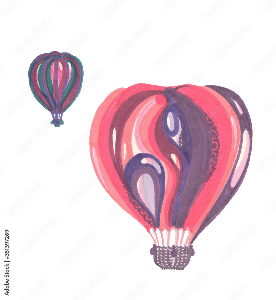 two colored air balloons in the sky two colored air balloons in the sky