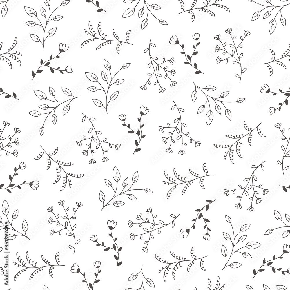 Fototapeta premium Seamless pattern with hand drawn flowers, vector illustration