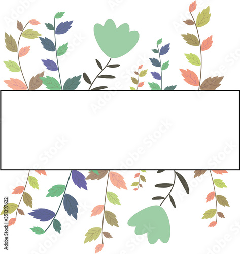 Colorful leaves and flowers banner - white background