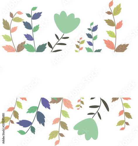Flowers and leaves banner - white background