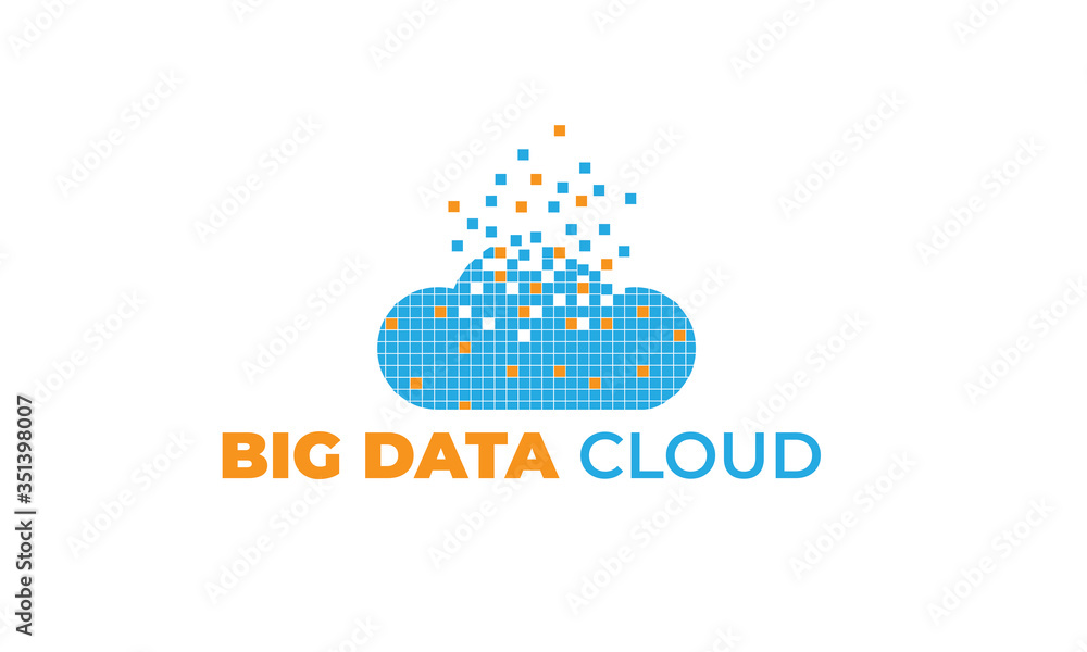 data cloud with modern concept, data, and the cloud can also be used data logos - cloud logos - storage icon, tech symbol with orange and blue colors