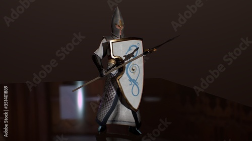 Canvastavla Elven warrior 3d render,  fantasy swordsman and spearman 3dmodel