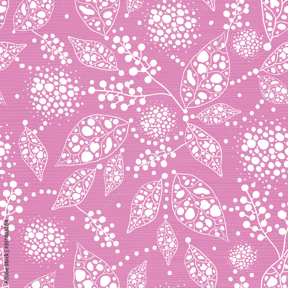 Pink abstract dots leaves seamless pattern print