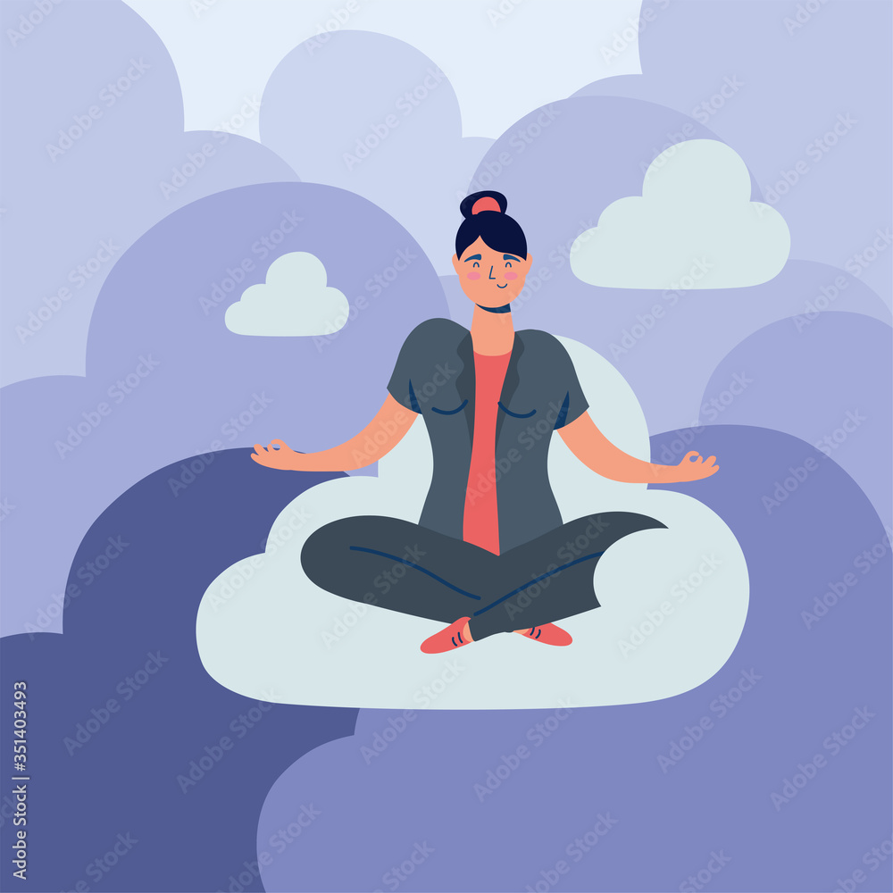 elegant business woman in lotus position on the cloud elegant business woman in lotus position on the cloud