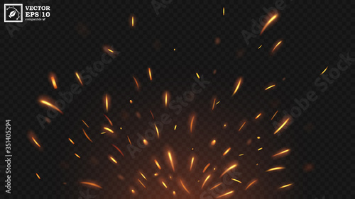 Fire flying sparks with a transparent background, isolated and easy to edit. Vector Illustration