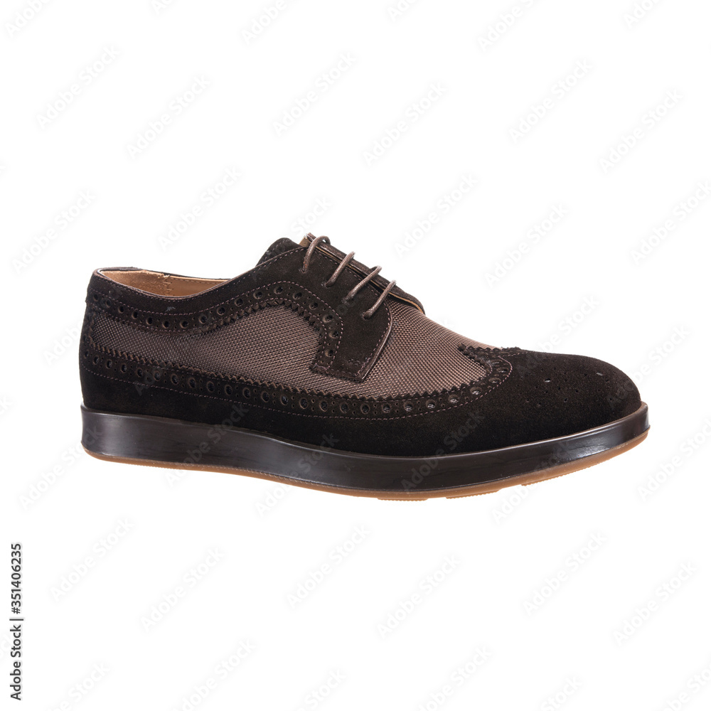 fall brown suede boots for men, object isolated on white background, clothing accessory. fall brown suede boots for men, object isolated on white background, clothing accessory.
