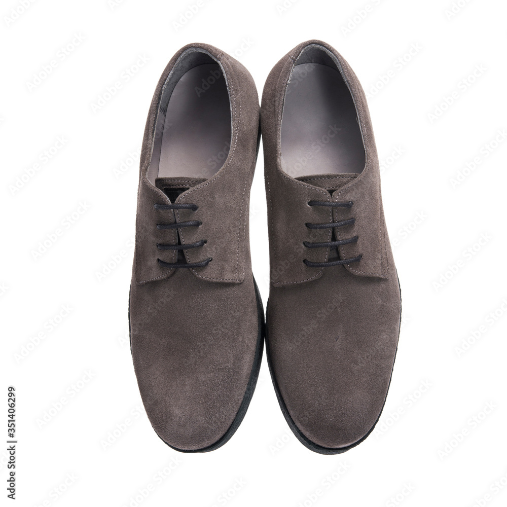 suede leather shoes for men, object isolated on white background, clothing accessory