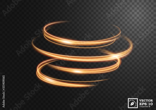 Abstract gold swirl line of light with a transparent background, isolated and easy to edit