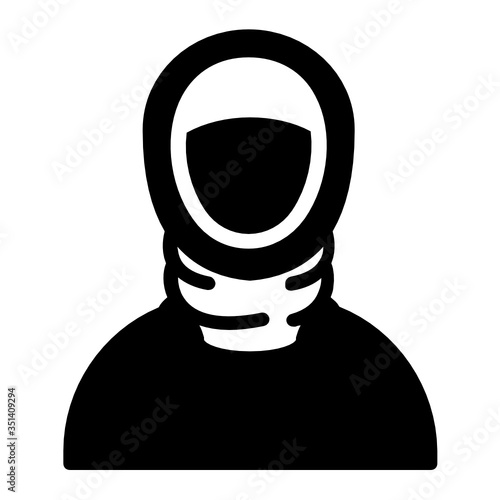 Muslim women wearing veil vector glyph icon design, Ramazan kareem and Islamic Symbols on white background, Lady Wearing Hijab Concept, 