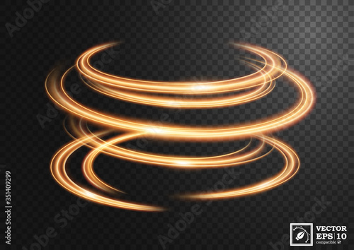 Abstract gold swirl line of light with a transparent background, isolated and easy to edit