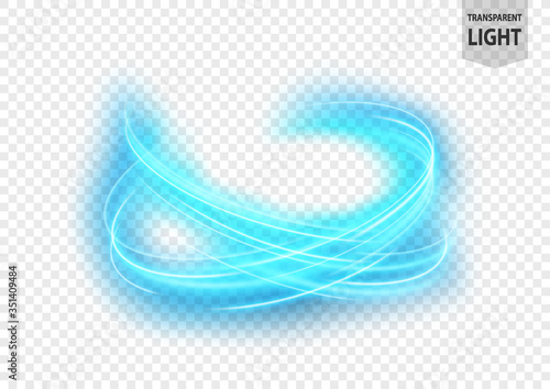 Abstract blue wavy line of light on a bright transparent background, isolated and easy to edit. Vector Illustration
