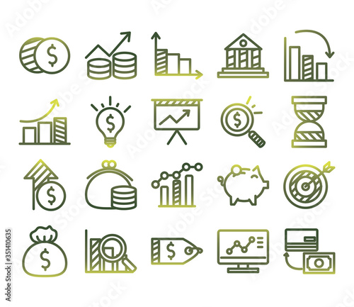 Economy and finance gradient style icon set vector design