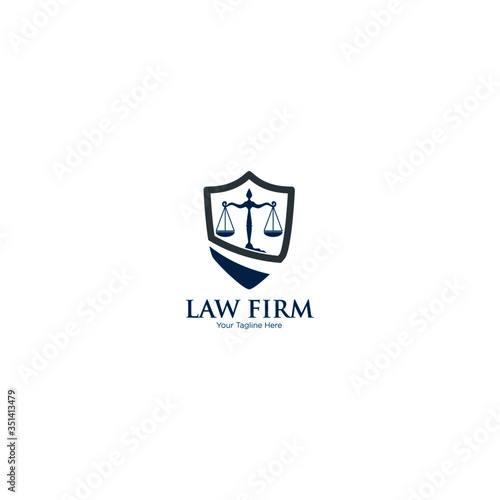 Law office logo in the form of shield. The judge, Law firm logo template, lawyer set of vintage labels. Lawyer Attorney Advocate Logo design vector template.  Shield Law Legal firm Security comp
