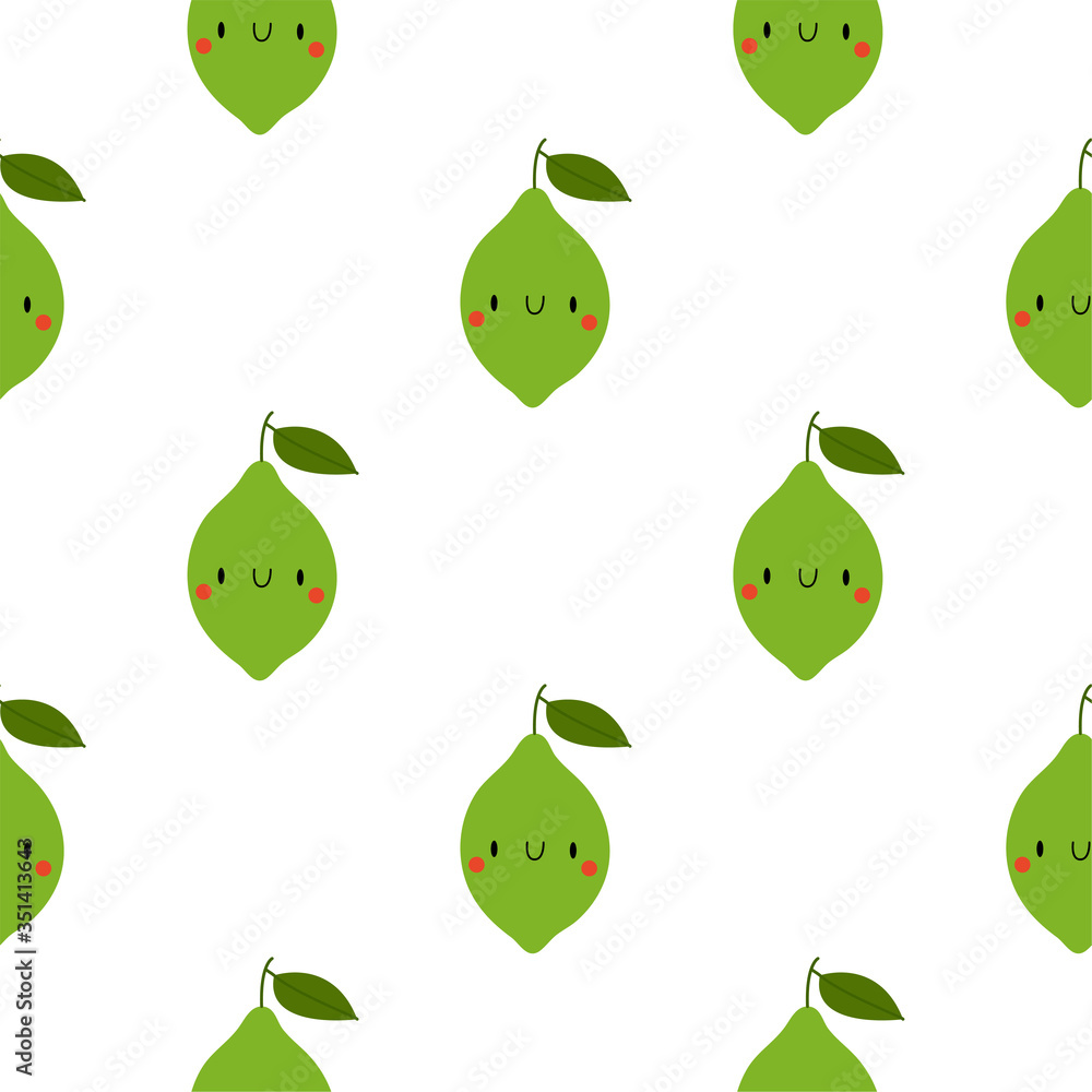 Kawaii Cartoon Lime. Colored Patterns Kawaii Cartoon Lime. Colored Patterns