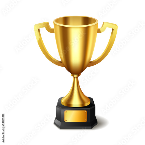 Realistic Golden Trophy with text space, Vector Illustration