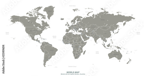 World map with marked countries  capital  border. high quality world map vector.