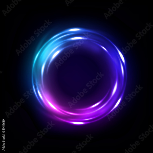 Abstract Multicolor Wavy Line of Light, isolated on Dark Background. Vector Illustration