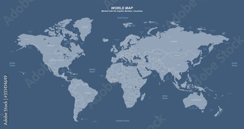 Fototapeta Naklejka Na Ścianę i Meble -  World map with marked countries, capital, border. high quality world map vector.