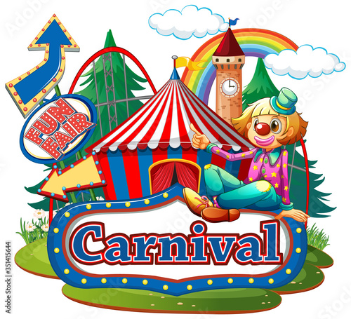 Scene with clown at the carnival on white background