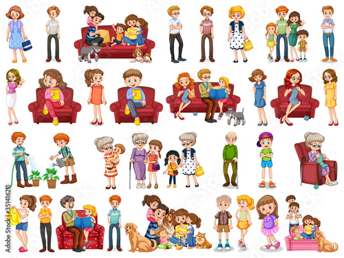 Family member cartoon character in several positions