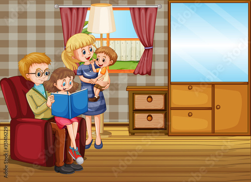 Family member cartoon character in living room